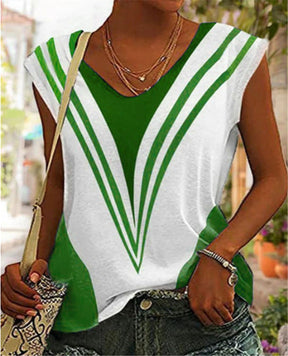 2023 V-neck casual loose striped print short sleeves
