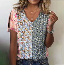 2023 New printed button V-neck short-sleeved T-shirt