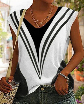 2023 V-neck casual loose striped print short sleeves