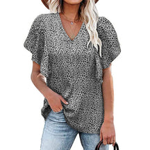2023 New V-neck floral pleated shirt casual short-sleeved