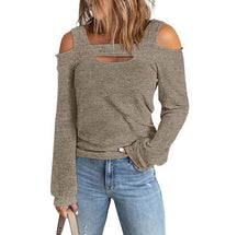 2023 Fashion casual solid color strapless loose long-sleeved T-shirt for women